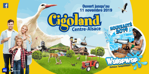 Cigoland, un parc d'attraction au Centre-Alsace. Nouveauté 2019 : Waterwar (bateaux tamponneurs).