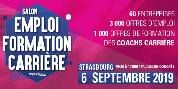 Salon Emploi Formation Carrière, Moovijob à Strasbourg, rendez-vous le 6 septembre de 9h30 à 17h au Palais des Congrès
