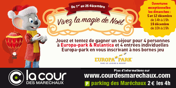 Vivez la magie de Noël à la Cour des Maréchaux à Mulhouse et tentez de remporter un séjour pour 4 personnes à Europa-Park et Rulantica !