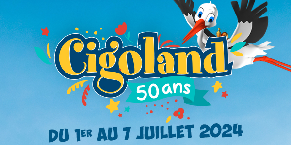 Cigoland fête ses 50 ans du 1er au 7 juillet 2024, avec la Fête de la Cigogne. www.cigoland.fr 