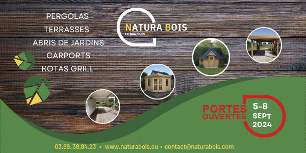 Natura Bois : pergolas, terrasses, abris de jardins, carports, kotas grill. Portes ouvertes du 5 au 8 septembre 2024.